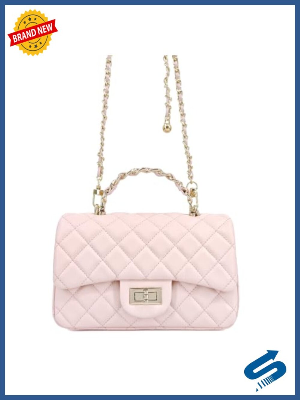 Quilted Cow Leather Crossbody Bag with Gold-Tone Handle Chain Strap - Picture 6 of 6